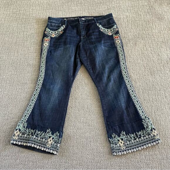 Laurie Felt 16 Embroidered Boot Cut Dark Blue Embroidered Flare Jeans NWOT - Picture 1 of 5